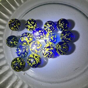 Vintage Glass Blue Confetti Speckled Marbles – Lot of 15 (22mm)